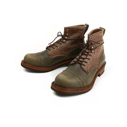 New Autumn Winter Vintage Casual Men Boots High Quality Handmade Cow Leather Shoes Motorcycle Boots Lace-Up Ankle Boots Tooling