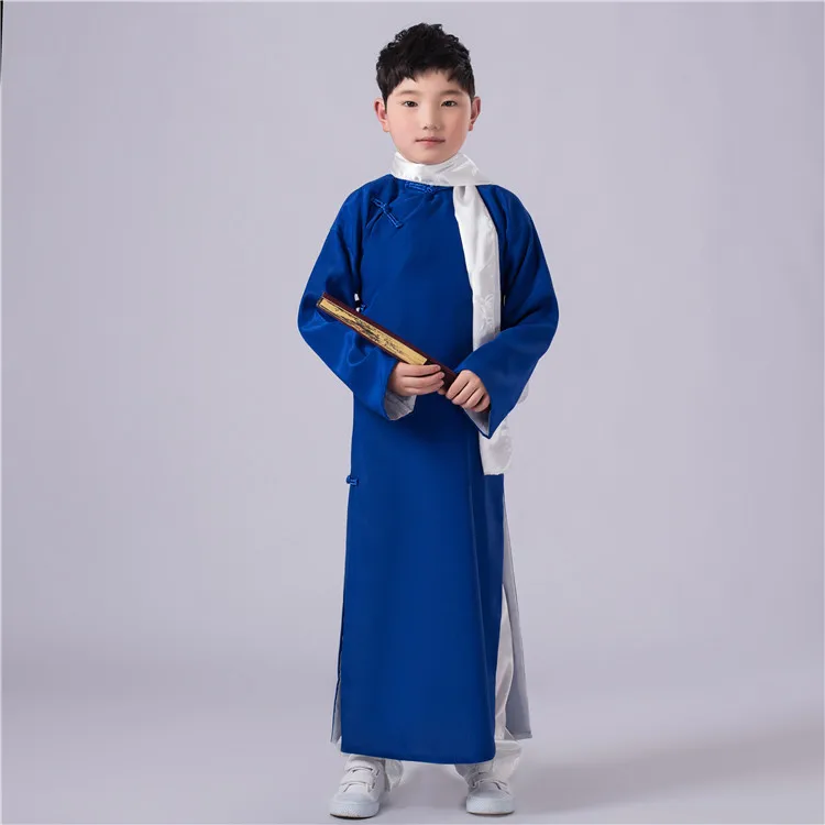 Robe+Scarf Boy Chinese Ancient Costume Children Folk Costume for Stage Performance Kids Republic of China Hanfu Clothing 89