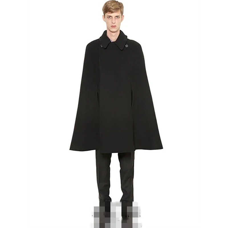 Nightclub hip hop high street wind magician cloak personality shawl tide men's autumn and winter models thick woolen coat woolen