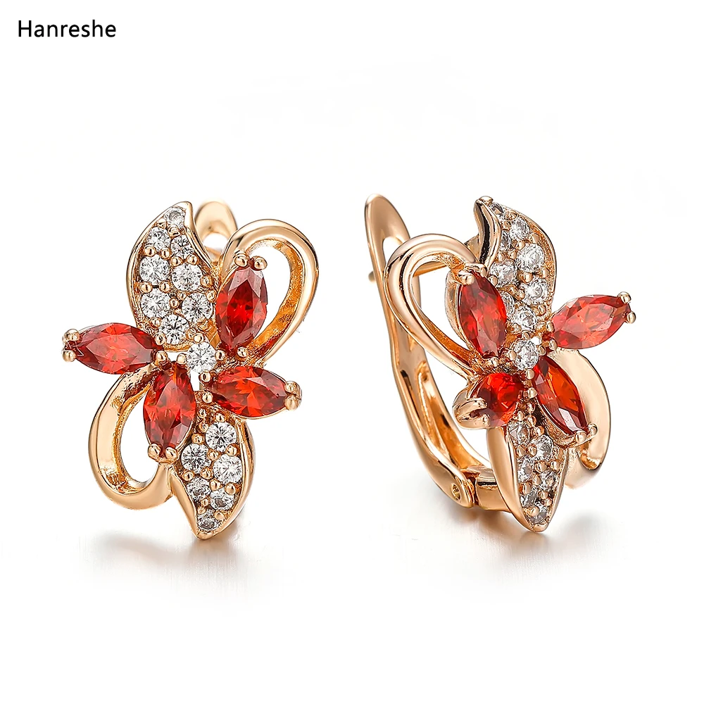 Hanreshe Fashion Classic Natural Zircon Crystal Earring Jewelry Lady Woman High Quality Red Blue Flower Earring Wedding Gift