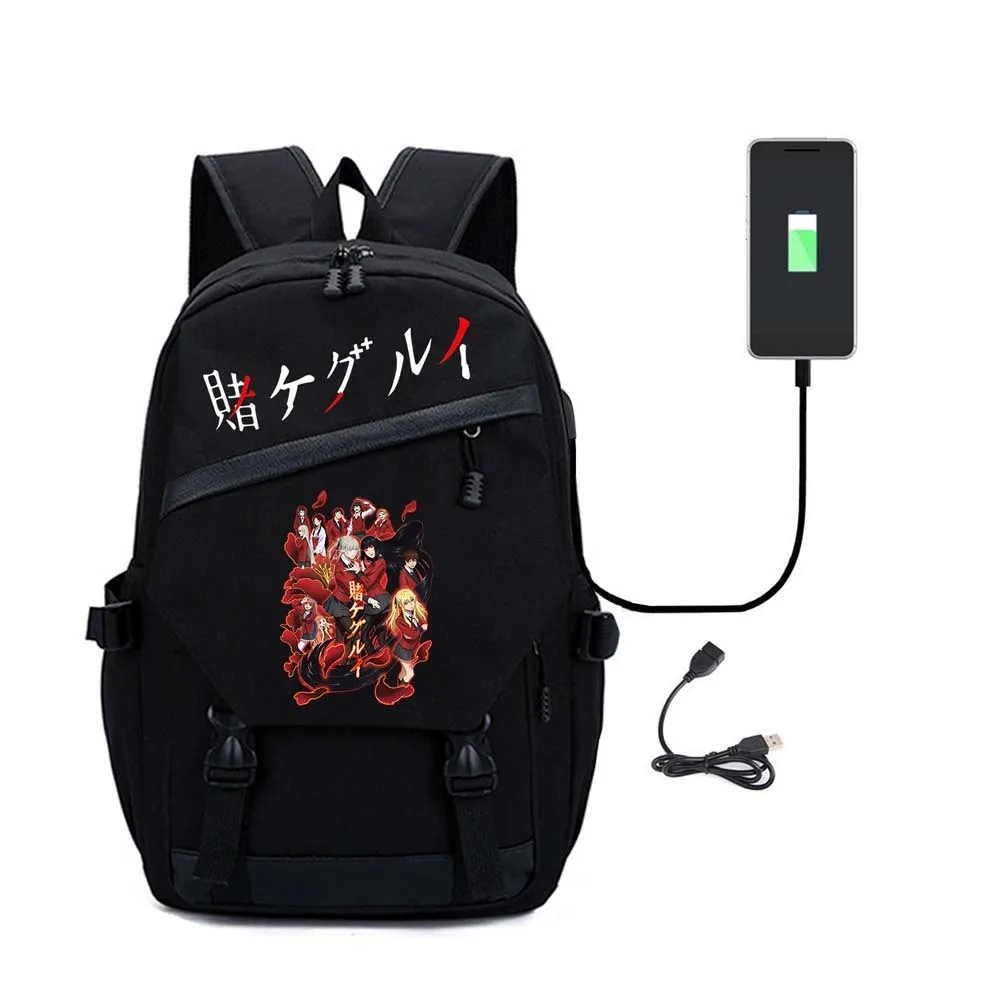 Kakegurui Backpack Jabami Yumeko Anime Japanese Style Fashion Unisex Multifunction USB Charging Laptop Shoulder Travel Bags