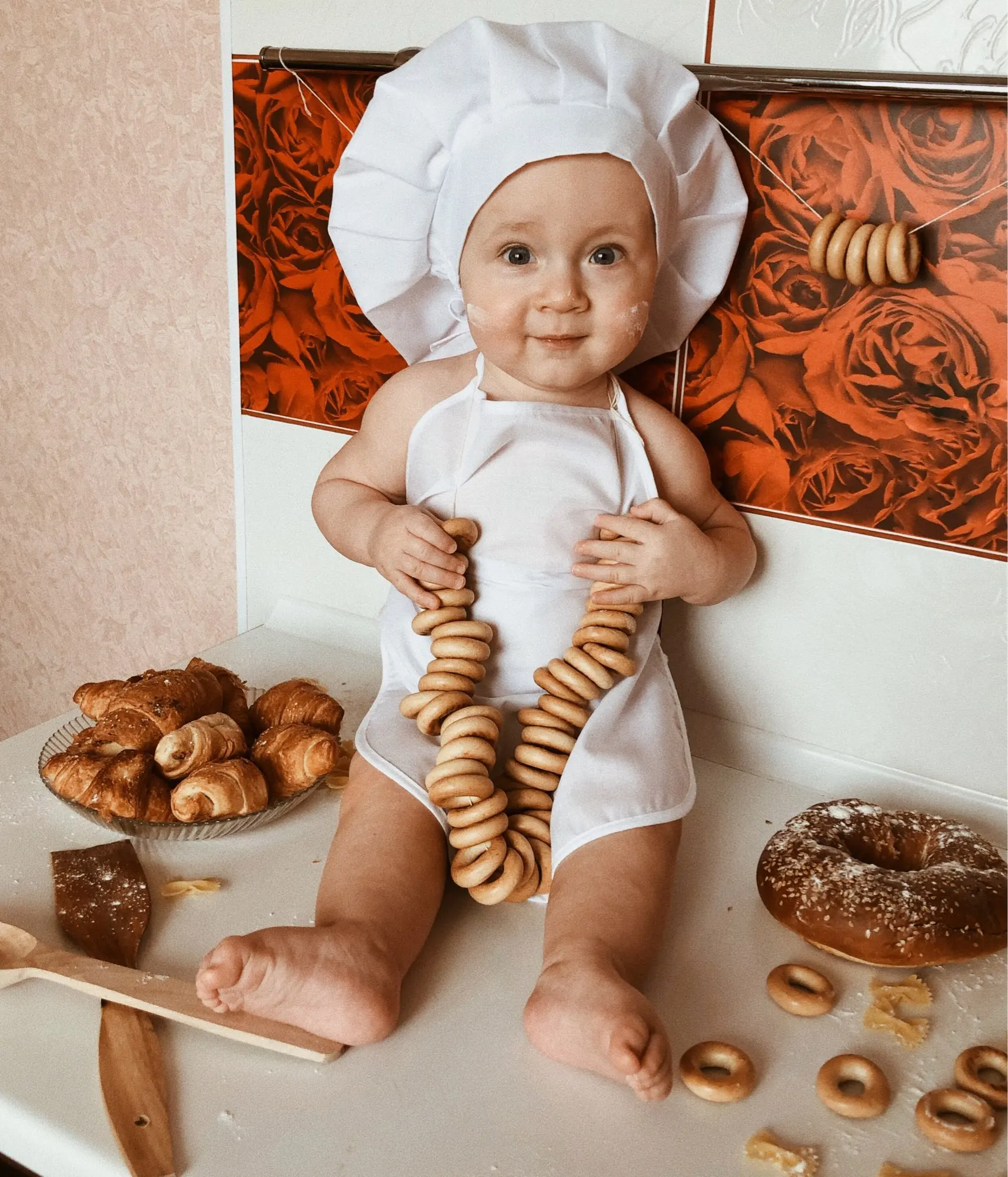 Baby Chef Apron Hat for Kids Costumes Chef Baby Cook Costume Baby Photography Prop 2pcs/set