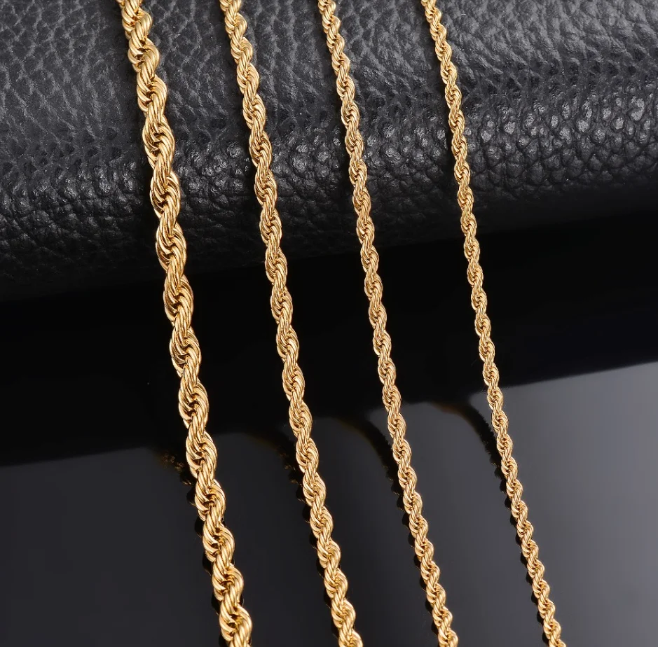 2/2.5/3/4/5/6mm Wide Twisted Rope Chain Chunky Gold Color 304 Stainless Steel Necklace Bracelet for Men Women Fashion Jewelry view 5