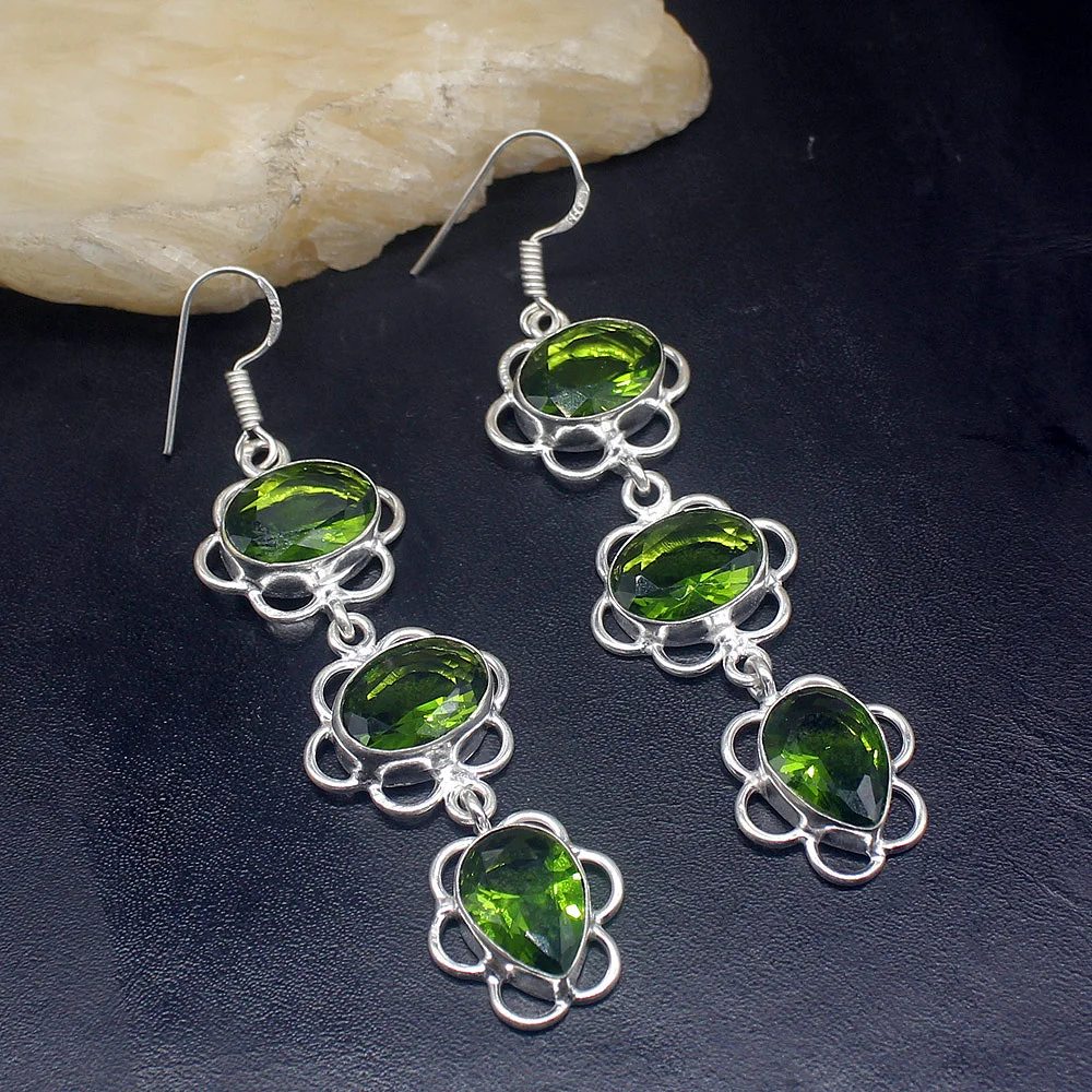 

Gemstonefactory Big Promotion Unique 925 Silver Vintage Green Peridot Perfect Women Ladies Gifts Dangle Drop Earrings 20211875