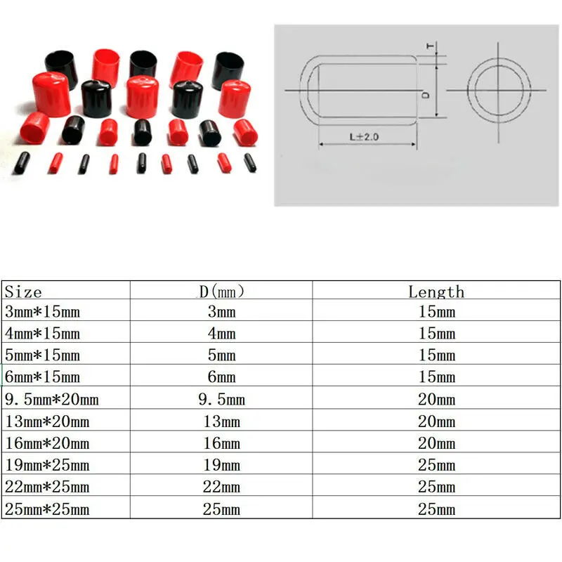 10 pezzi nero rosso vinile gomma tappo terminale rotondo cavo in plastica PVC filo di copertura impermeabile filo asta in acciaio tubo tappi per tubi protezioni