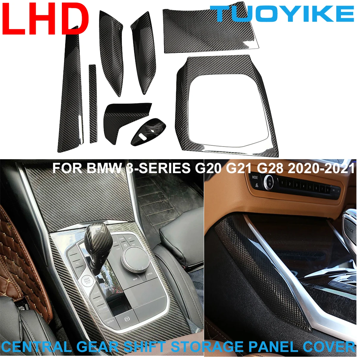 

LHD Car Styling Real Carbon Fiber Console Central Gear Shift Knob Storage Interior Panel Cover Trim For BMW 3-Series G20 G21 G28