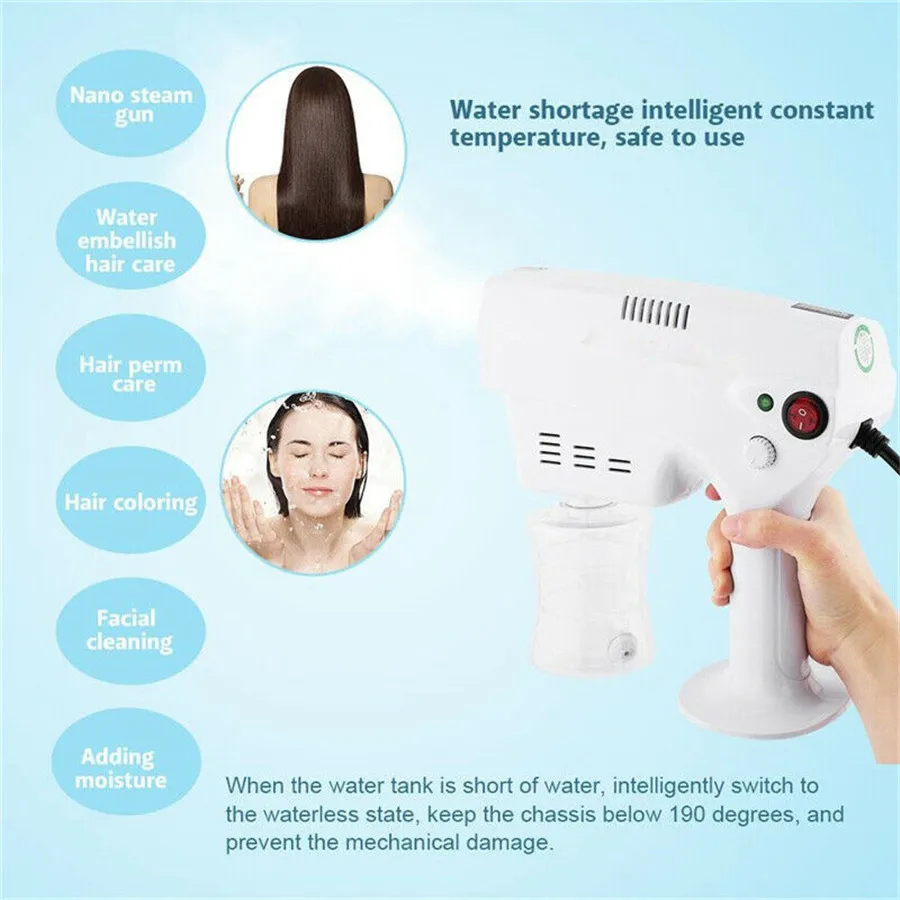 Portable Hair Care Nano Hydration Sprayer Hair Hot Dyeing Care Blue Micro Mist Spray Gun Machine Facial Steamer Trigger