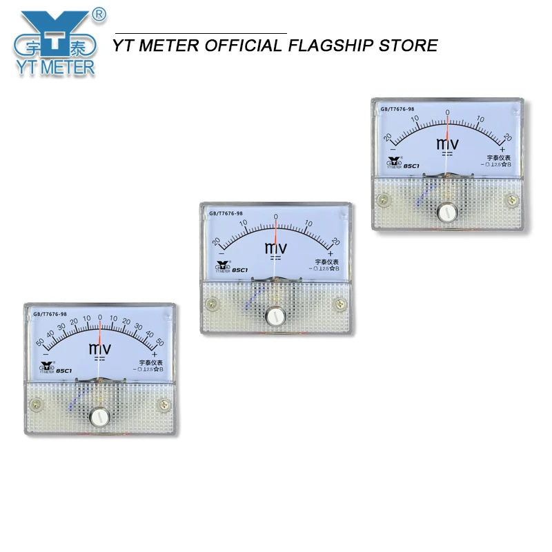 85C1 DC positive and negative millivoltmeter bidirectional pointer meter DC ± 20mV 25mV 50mV 75mV 100mV 500mv voltmeter installa