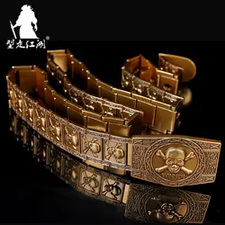 Men Stainless steel Belt metal waistband Golden Skull Skeleton Buckle Punk Rock style Self-defense high quality gold belt black