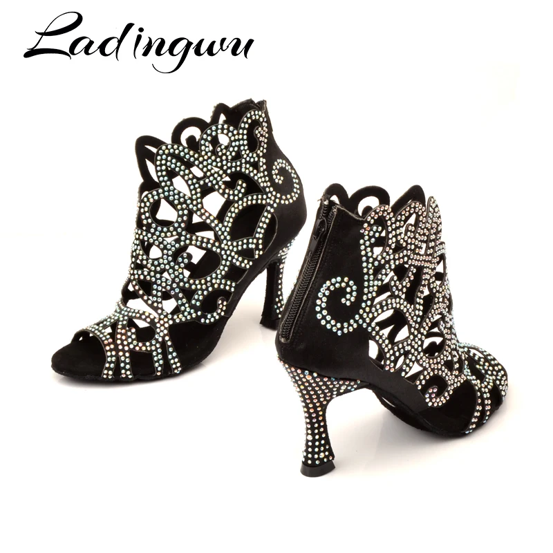 Ladingwu Brands Latin Dance Shoes Laser Engraved Rhinestone Professional Dance Shoes Customizable Colors Salsa Dance Shoes