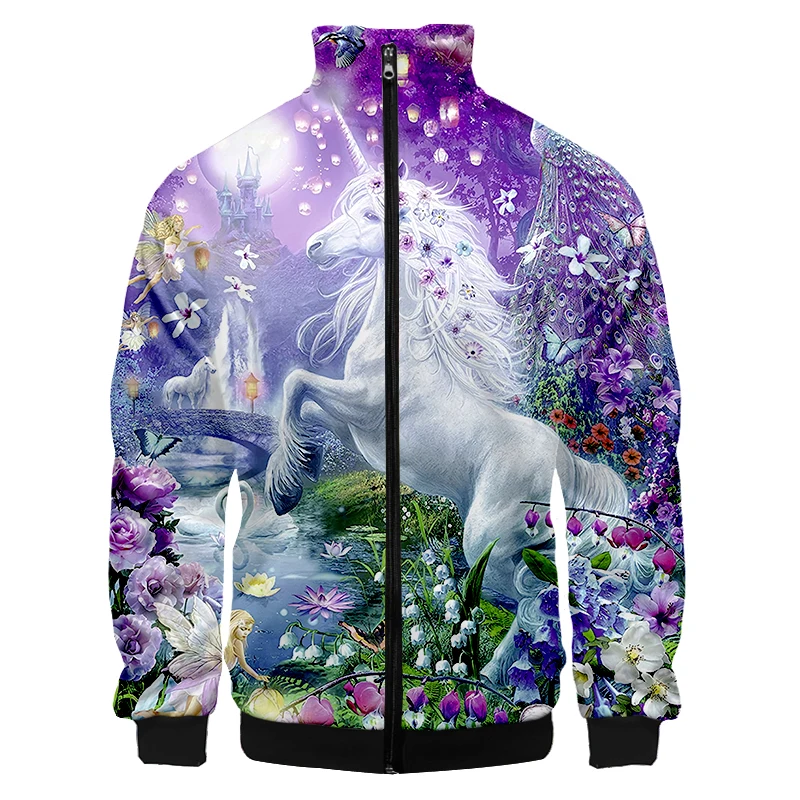 2021 Purple Animal Horse Men Women Stand-up Collar Jacket Black Pullovers Harajuku Streetwear Sweatshirt Sportswear Clothes Coat