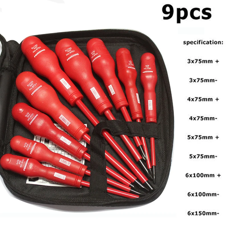 

Screwdriver Set 9 Pcs/set Multi-purpose Insulated PP Handle Hand Screwdrivers Screw Driver Electrician's Repairing Tools Kit