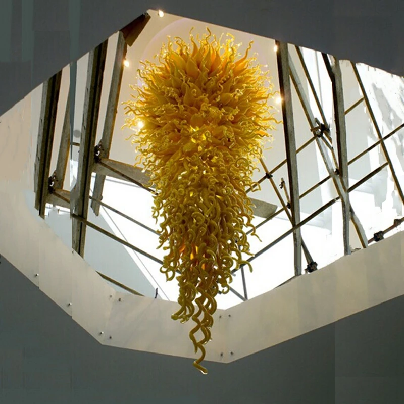 

Luxury Pendant Lamp Yellow Color Modern LED Light Hand Blown Glass Chandelier Lighting