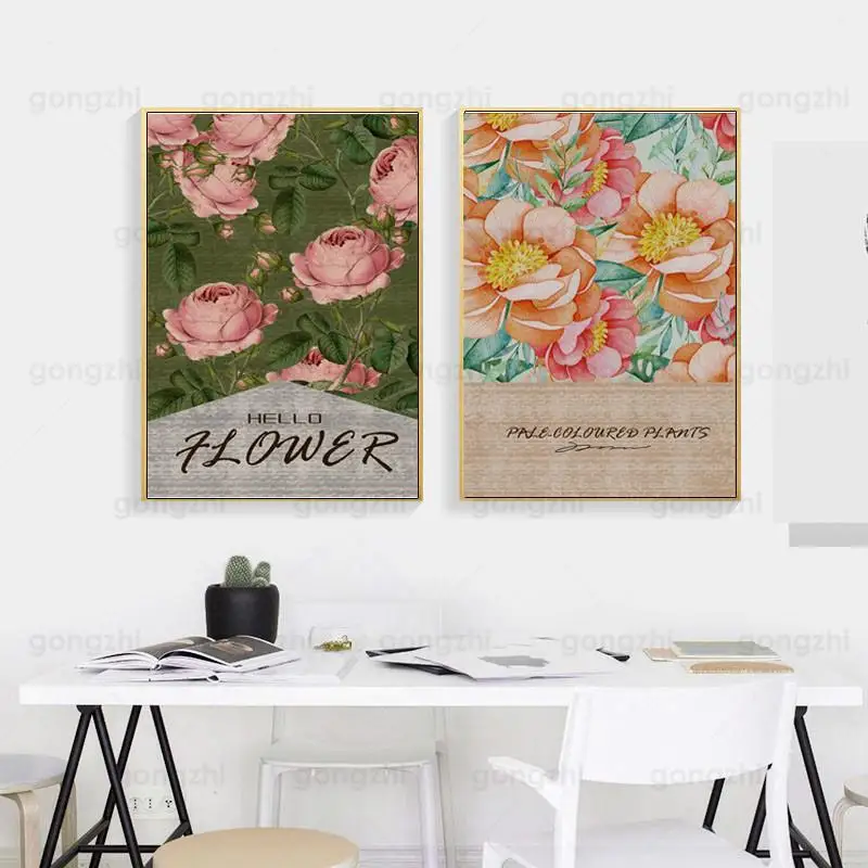 

Flower theme abstract peony pink peony modern home wall painting frameless canvas HD Fangshuo ink printing decoration poster