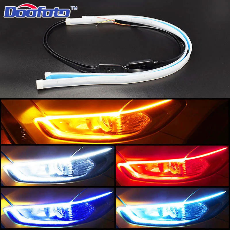 12V Car LED DRL Daytime Running Lights Waterproof Flexible Soft Strip Universal Auto Flow Runs LED Strip Brake Turn Signal Light