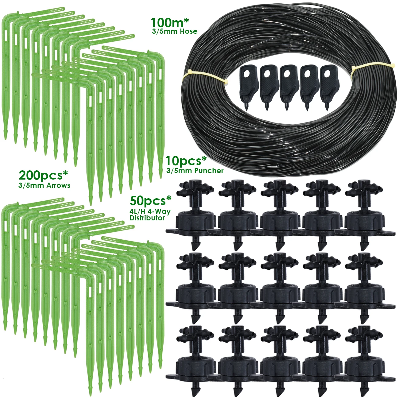 SPRYCLE 10-100M Garden 4L/H 3/5mm Watering Drip Irrigation System Kits 1/8'' Green Bend Dripper Emitter Potted Farm Greenhouse