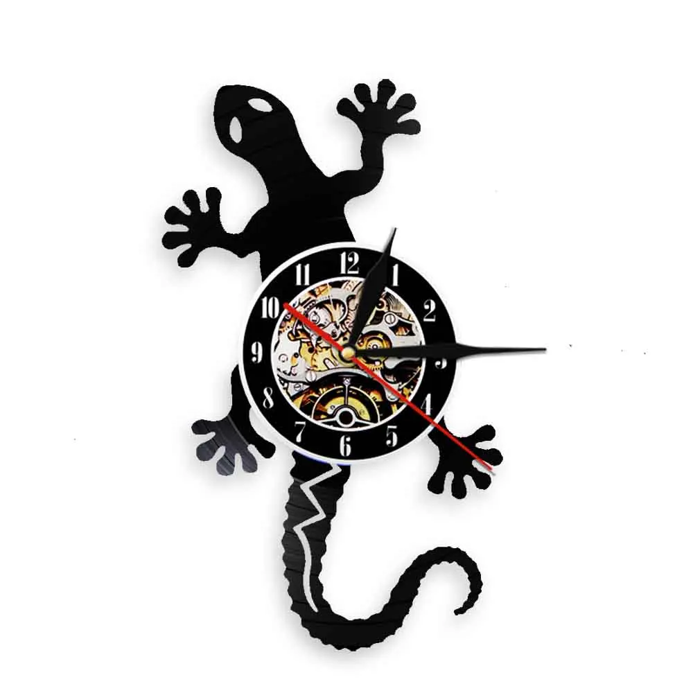 Safari Gecko Wildlife Animal Vinyl Record Wall Clock Antique Nature Art Zoology Lizard Wall Clock Vintage Wall Decor Boys Gift