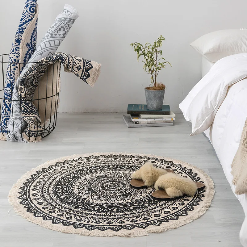 Retro Style Round Carpets for Bathroom, Anti Slip Mats, Living Room, Sofa Floor Mat, Table Area Rugs, Home Decor, Doormat, 90cm,