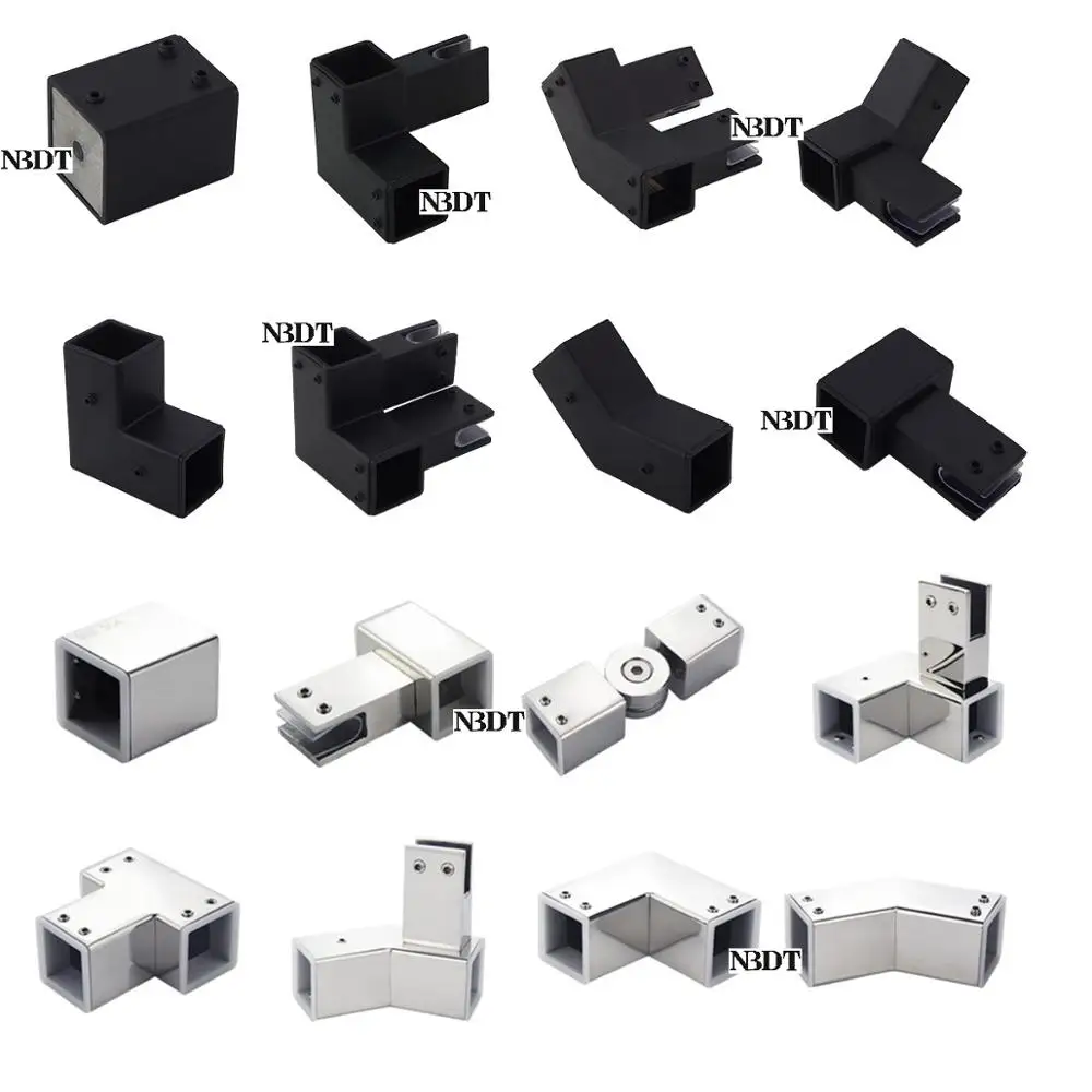 

25*25mm Square Tube Hanging Clamp 304 Stainless Steel Shiny Matte Black Shower Enclosure Cubicle Top Rod Fitting Elbow Flange