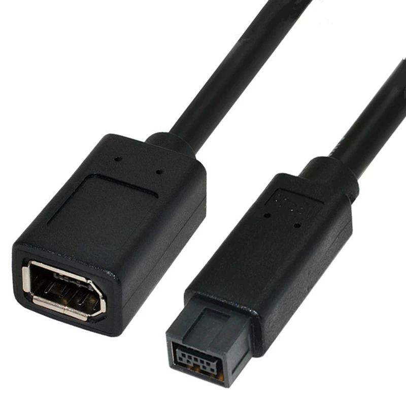 Black IEEE 1394 6Pin Female To 1394b 9Pin Male Firewire 400 To 800 Cable Camera Computer DV Cable Cord 20cm