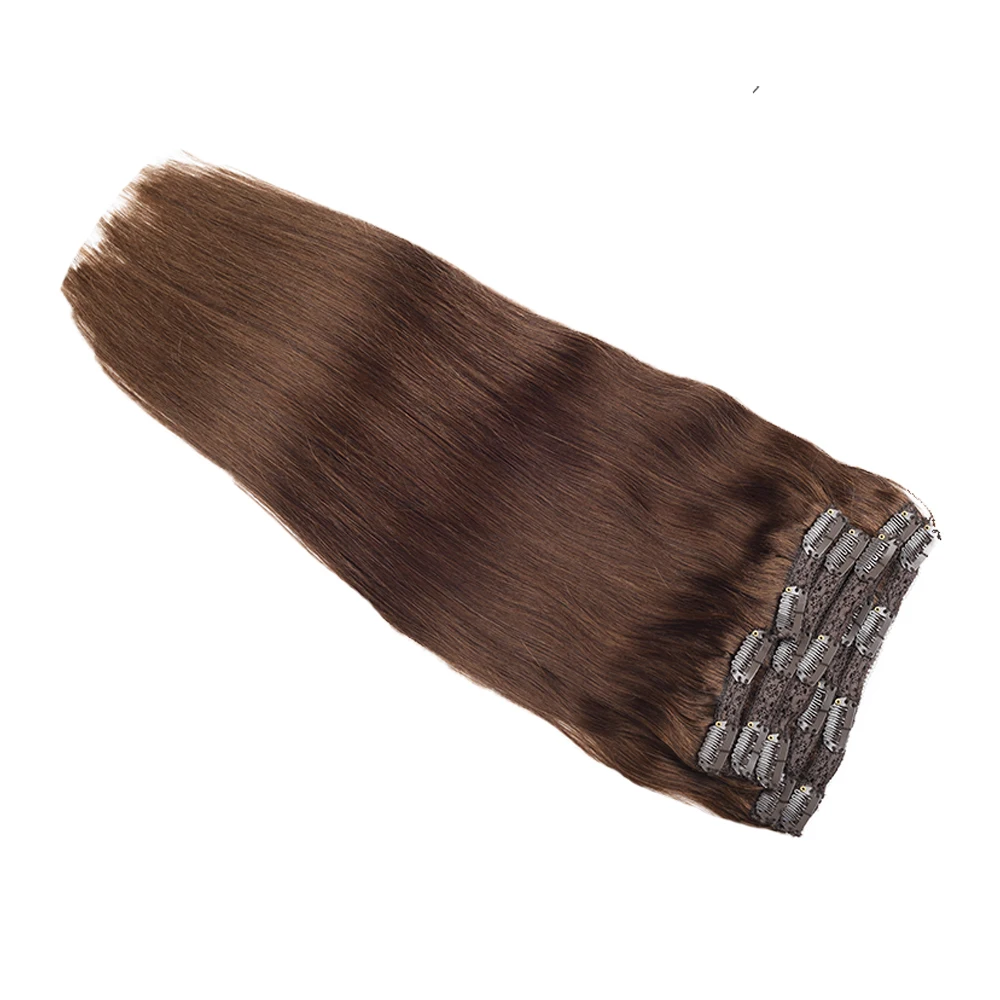 Toysww 6 개/대 클립 헤어 익스텐션 인간의 머리 Remy Hair Medium Brown Color #4 No Tangle 브라질 머리 100g 120g