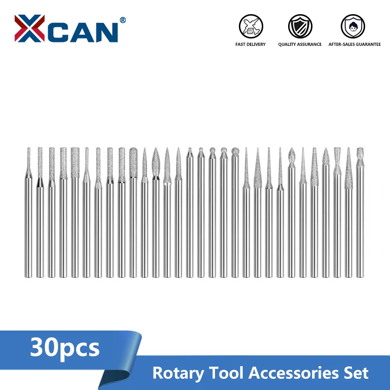 

XCAN Diamond Grinding Burr Needle 30PCS 3.0mm Shank Point Engraving Carving Polishing Glass Jade Stone Drill Bit Rotary Tool