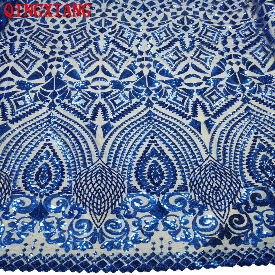 Blue Sequin African Lace Elegant French Embroidered Sequin Mesh Lace Fabric Top Quality Sewing Material For Evening Party Dress