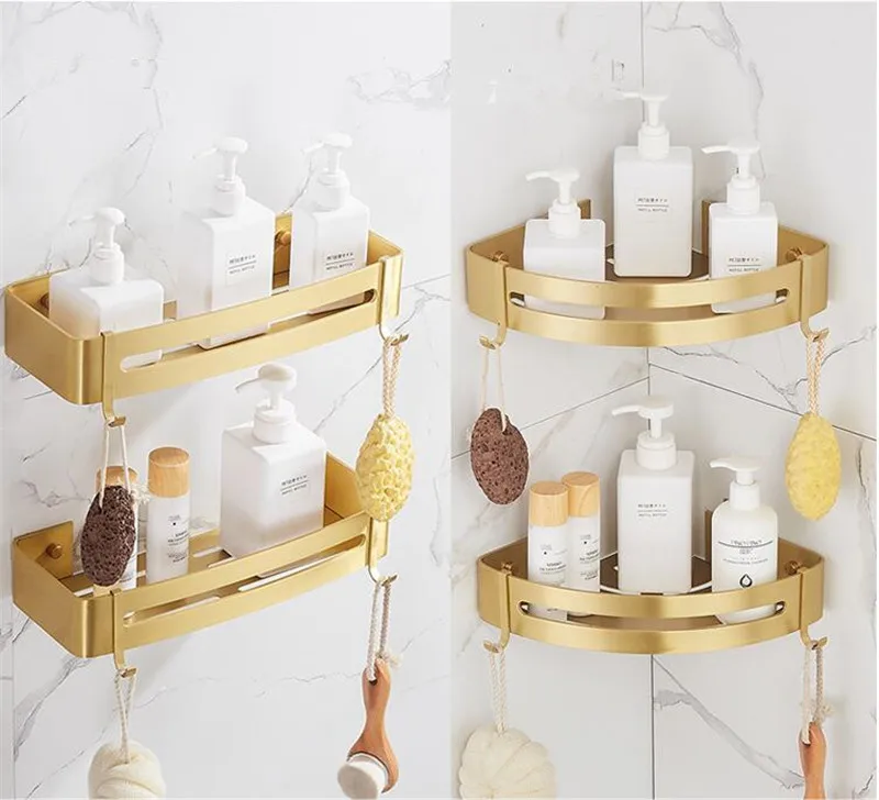 Corner Shelf Bathroom shelf Brushed Gold toilet vanity Aluminum bathroom storage wall Mounted punching wall hanging