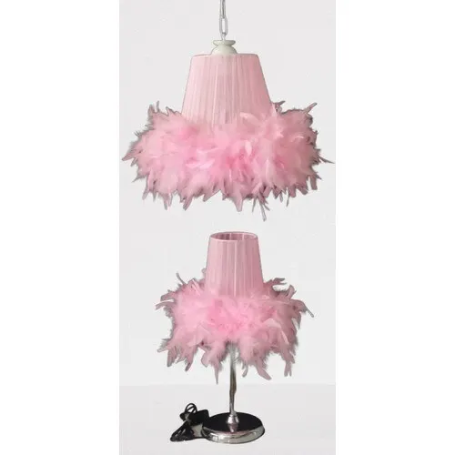 Tekay Children Room Pink Furry Chandelier Lampshade Set Metal Chrome Legs