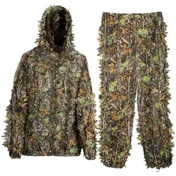 Outdoor 3D Maple Leaf Bionic Camouflage Ghillie Suit ungle Clothing Set Pants Hooded Jacket for Hunting CS Game Birdwatching etc