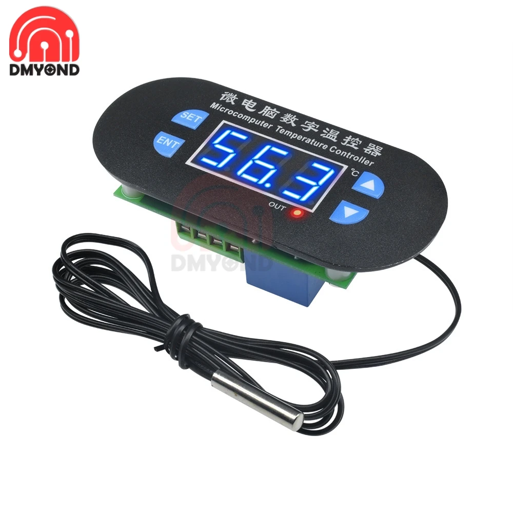 XH-W1308 W1308 AC/DC 12V Digital Thermostat Temp Alarm Temperature Controller Switch Control NTC Sensor Meter Blue LED Display