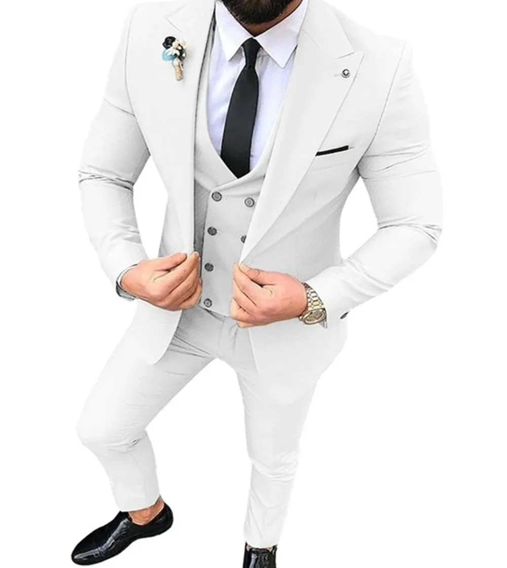 Herren Anzüge 3 Pcs Kerbe Revers Slim Fit Blazer Casual Prom Terno Beste Männer Smoking Für Hochzeit Mode (jacke + Weste + Hosen)