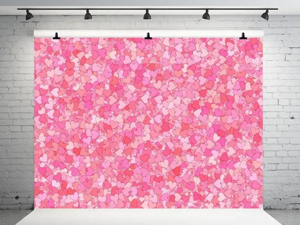 

VinylBDS Pink Heart Valentine'S Day Photo Background Photography Backdrop Petal Wedding Background Photography Microfiebr