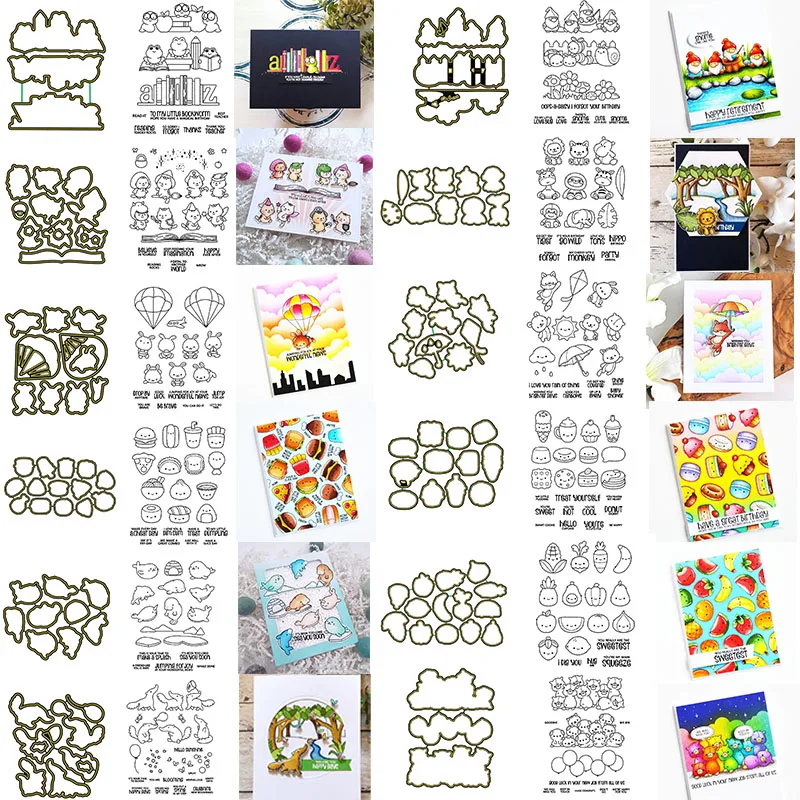 Cute Mini Animals Fruits Gnomes Foods Phrases Cutting Dies and Clear Stamps for DIY Scrapbooking Crafts Cards Making 2020 New