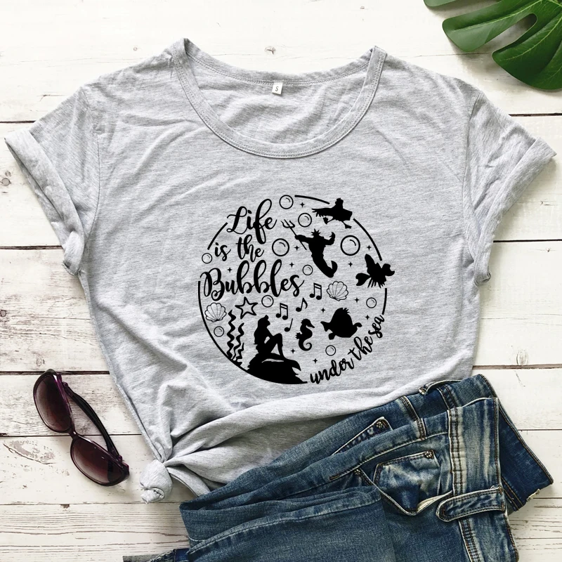 Life Is The Bubbles Under The Sea T-shirt Aesthetic Summer Beach Tshirt Vintage Women Graphic Mermaid Ocean Tee Shirt Top