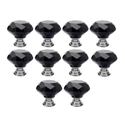 Black 10Pcs 30mm Crystal Glass Cabinet Knobs Diamond Shape Drawer Kitchen Cabinets Dresser Cupboard Wardrobe Pulls Handles