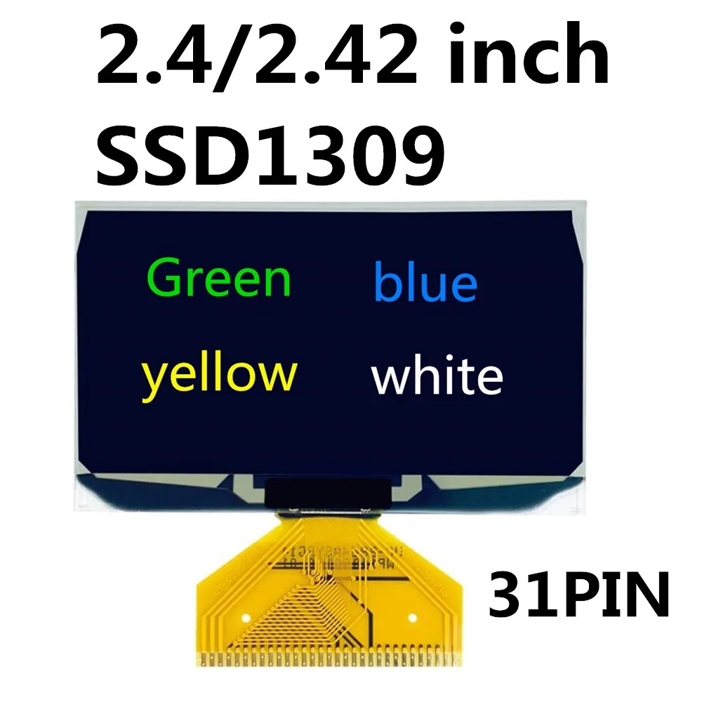 2.42 인치 OLED 디스플레이, 128*64 도트 매트릭스, SSD1309 드라이버, 솔더 UG-2864ASGPG14, 31PIN, 그린, 블루, 옐로우, 화이트
