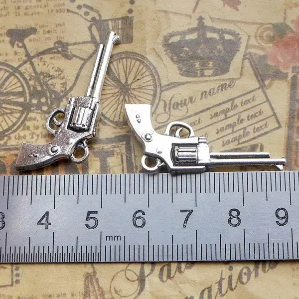 8 pieces/lot 34*15.7mm Antique silver color alloy Gun Roscoe Handgun charm Pendant Bracelet Key chain DIY handmade jewelry