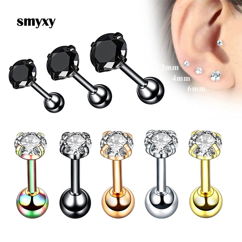 1 pair Medical Stainless steel Crystal Zircon Ear Studs Earrings For Women/Men 4 Prong Tragus Cartilage Piercing Jewelry