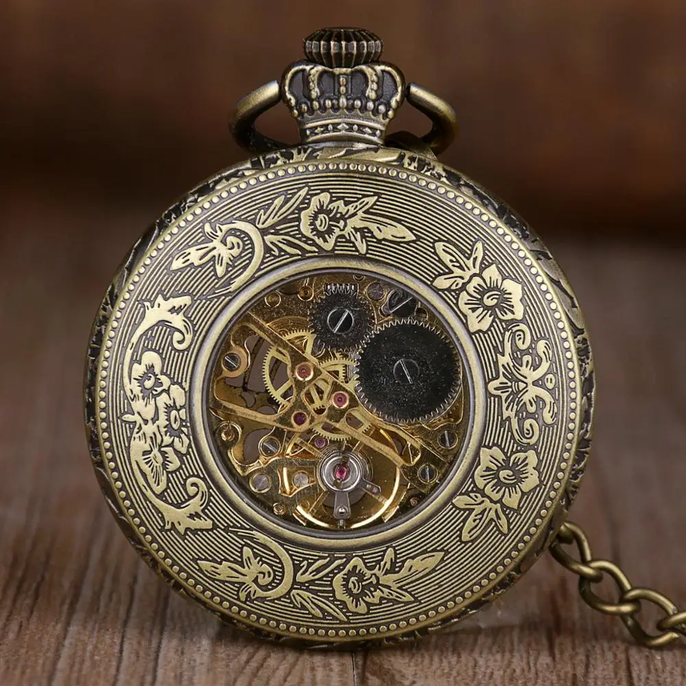 Antique Bronze Mechanical Pocket Watch Open Face Roman number Men women Jewelry Pendant Chain Fob Watch for Men Women