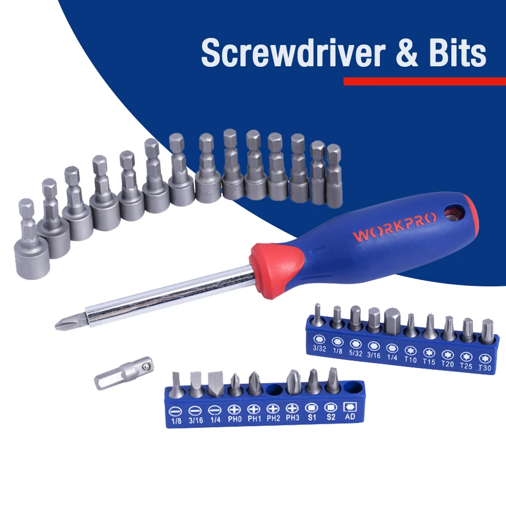 WORKPRO 35-164PC Schlüssel und Buchse Werkzeug Set Mechaniker Werkzeug Set für Auto Reparatur Mit Universal Joint Adapter drehmoment Wrench Hex Key