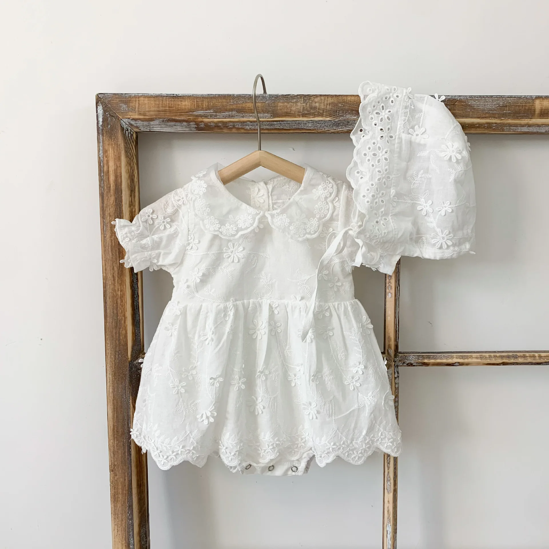 0-3T Newborn Kid Baby Girls Clothes White Short Sleeve Lace Bodysuit Elegant Cute Sweet Princess Summer Beach New born Outfit