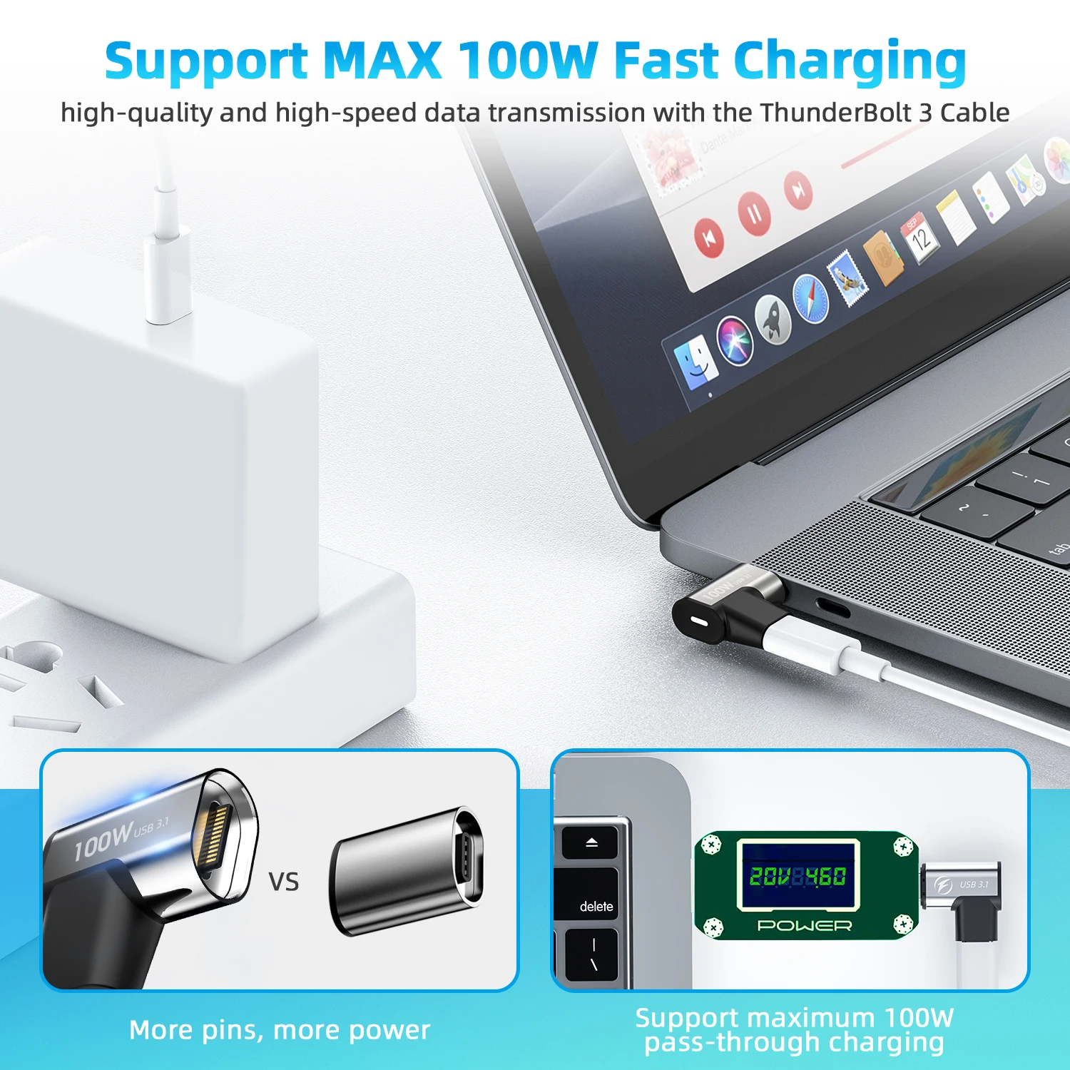 FONKEN PD 100W USB Type C Magnetic Charge Adapter For Macbook Magnet Charge Charger 24Pin USB C 3.1 Fast Charging Connector