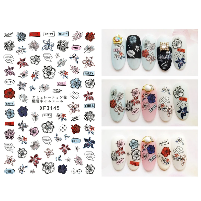 10PCS Cartoon Feather Lion Nail Art Sticker Flower Nail Art Transfer Decal Repair Decoration Set Butterfly