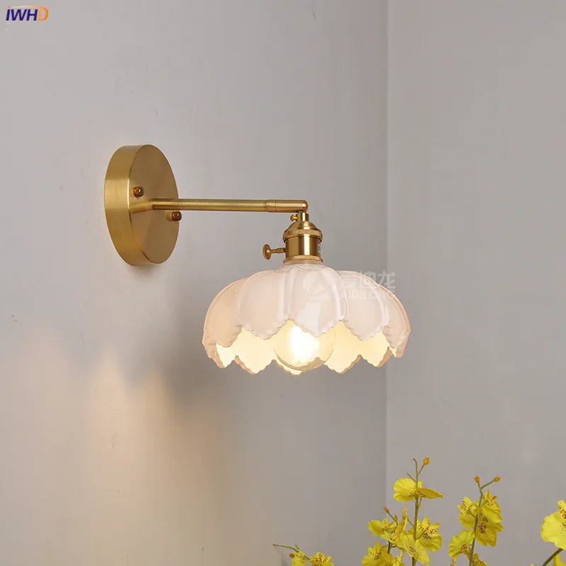 IWHD Nordic Brass Wall Lamp Bedside Reading Bathroom Mirror Light Creative Small Copper Glass LED Wall Sconce Luminaria