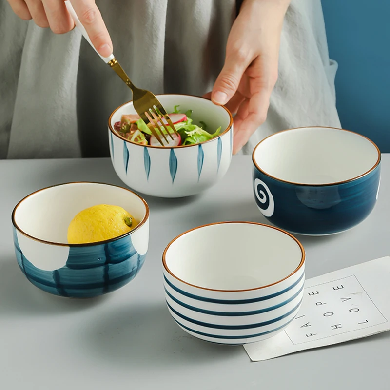 

RHE Ceramic salad bowl Japanese hand-painted Dessert Rice bowl Children's soup bowl Restaurant household tableware