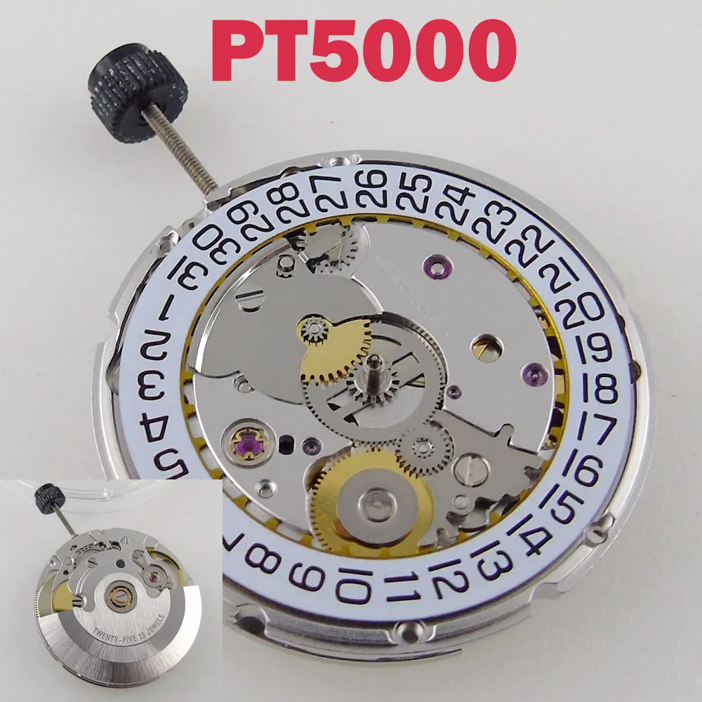 

PT5000 Automatic Mechanical Watch Movement High Accuracy 28800 bph Date Display Clone 2824 25 Jewels 25.6mm Diameter