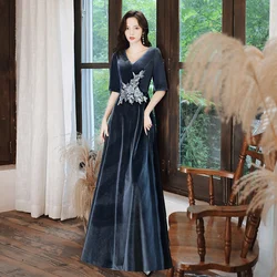 Prom Dresses Long 2020 Elegant Long V-neck Velvet dress  A-line Hot Selling Vestidos De Graduacion