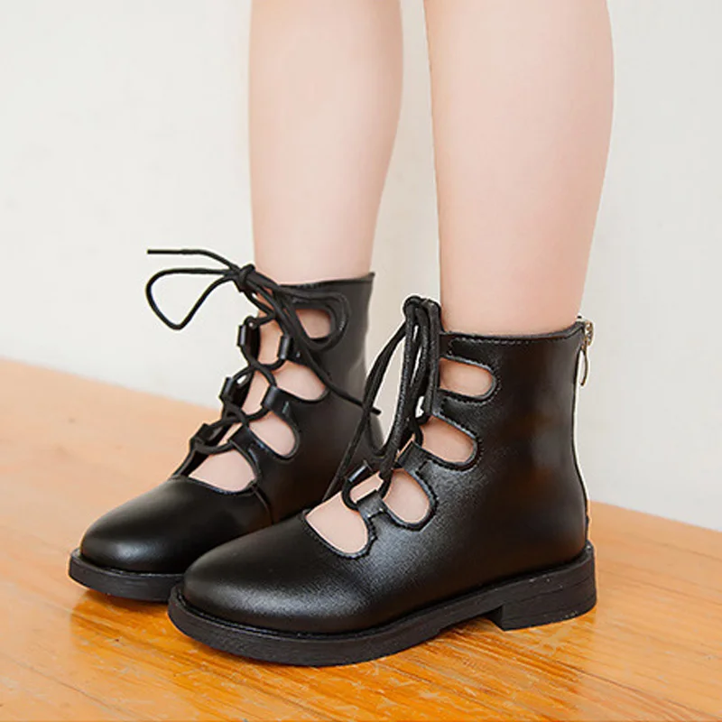 Girls boots Spring Autumn Hollow-out children boots girls boots Black Pink Baby Kids shoes Size 26-36