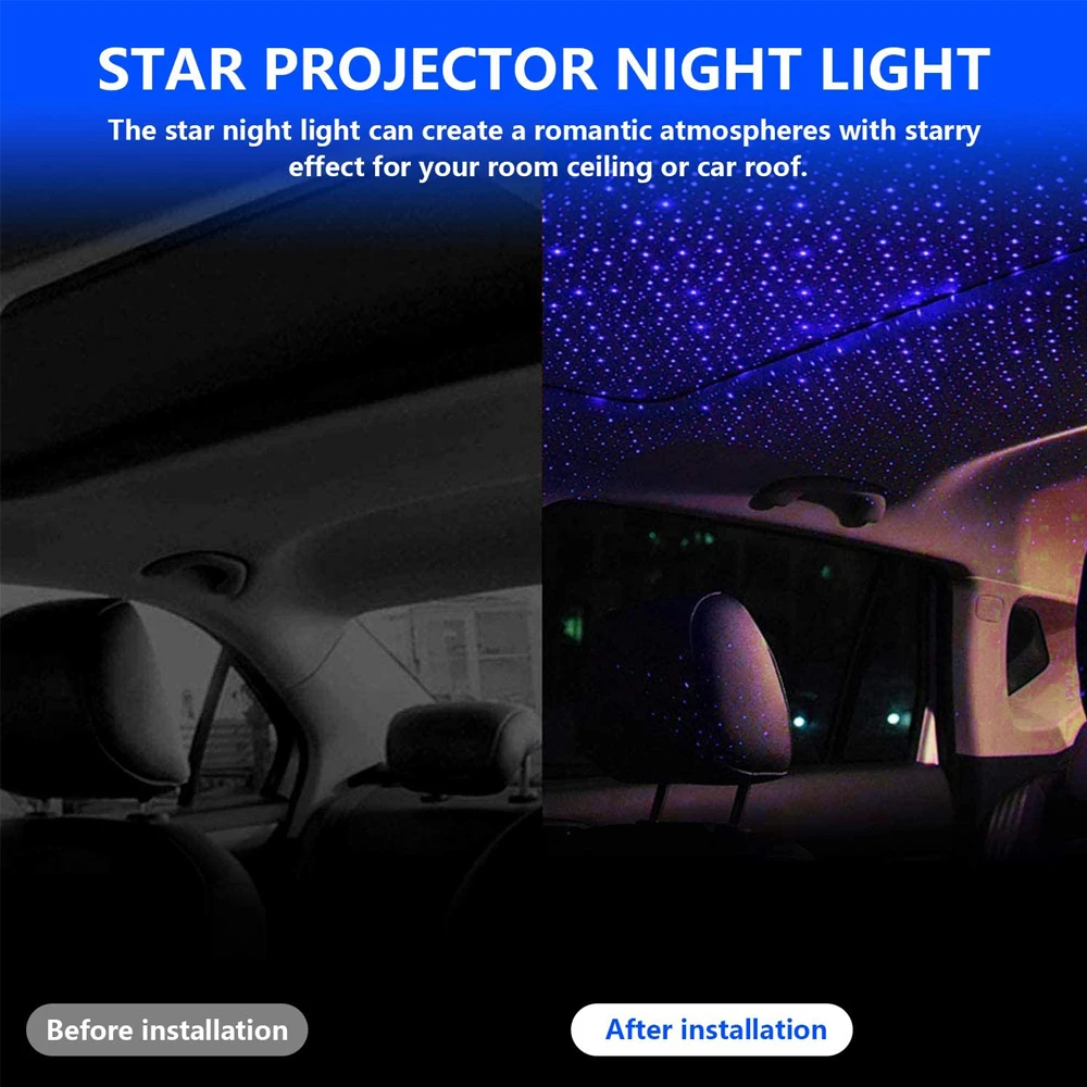 USB Car Roof Star Led Interior Light Starry Laser Atmosphere Ambient Projector Auto Decoration Bedroom Party Ceiling  Home Decor